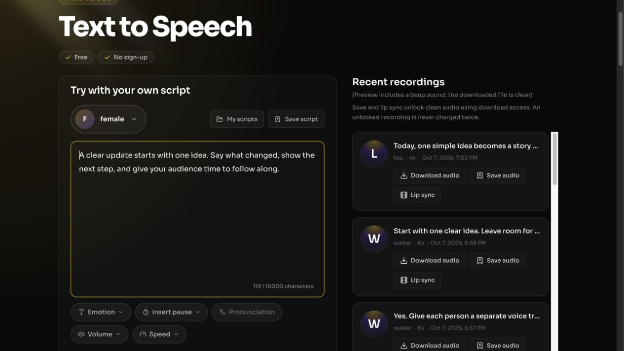 Product-update Text to Speech input