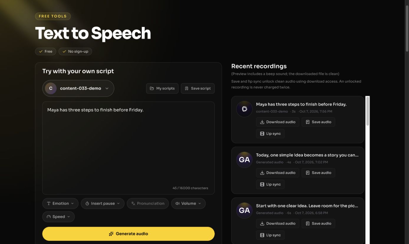 Text to Speech result using a saved cloned voice